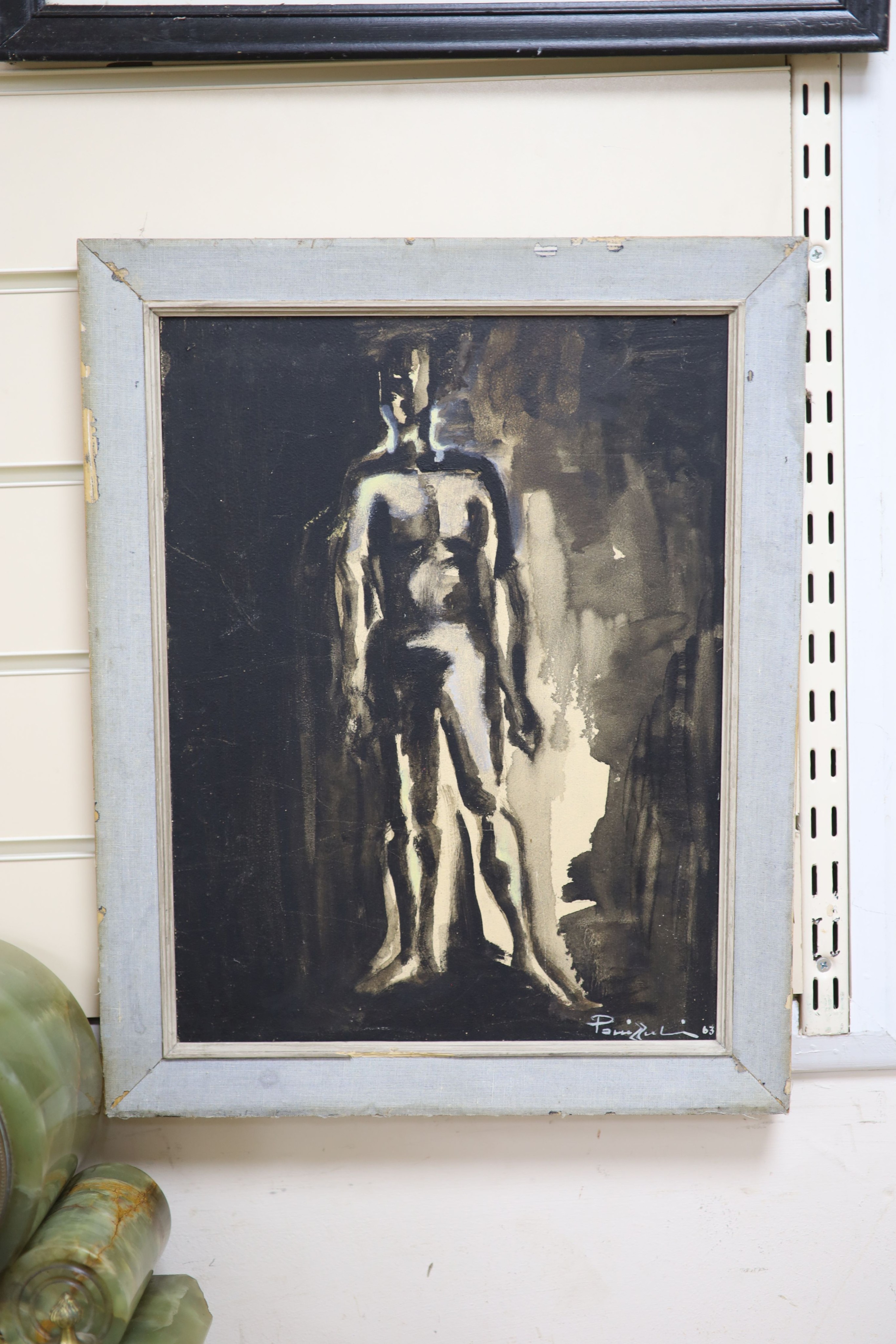 Parrizzuli, mixed media on board, Standing figure, signed and dated '62, 39 x 29cm